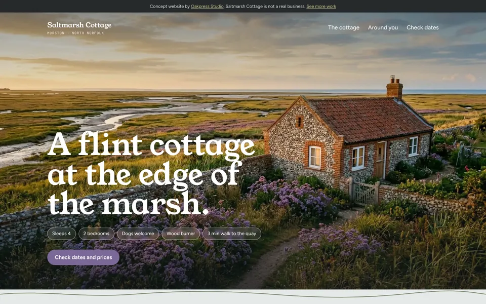 Saltmarsh Cottage homepage: a flint cottage on the Norfolk marshes